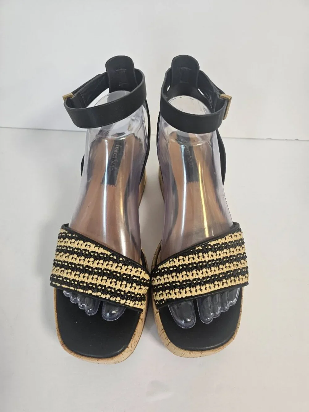 Franco Sarto Sandals Platform Cork Woven Beach Black Tan 9 - Picture 3 of 12